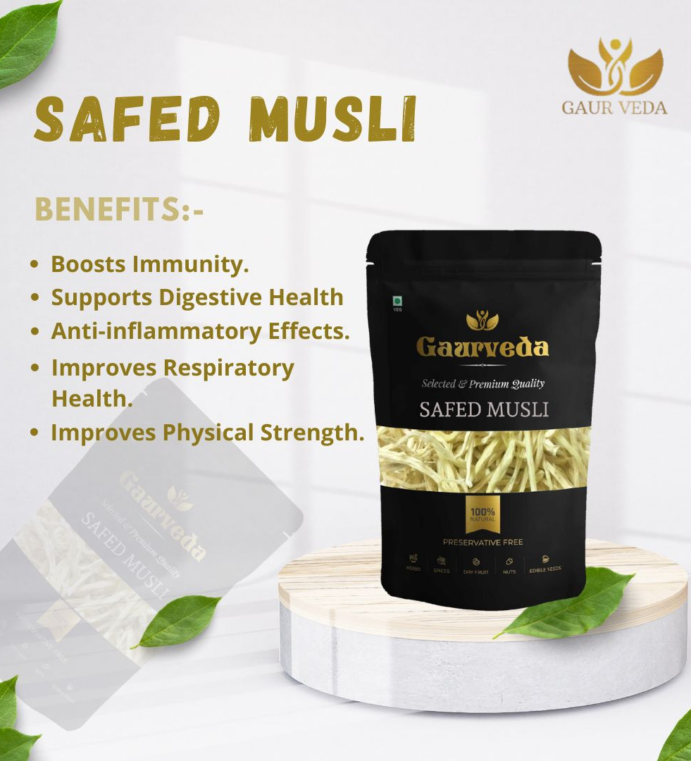 GAURVEDA Safed Musli - White Musli - Musli Safed - Chlorophytum Borivilianum - Pure & Natural (50 Grams)