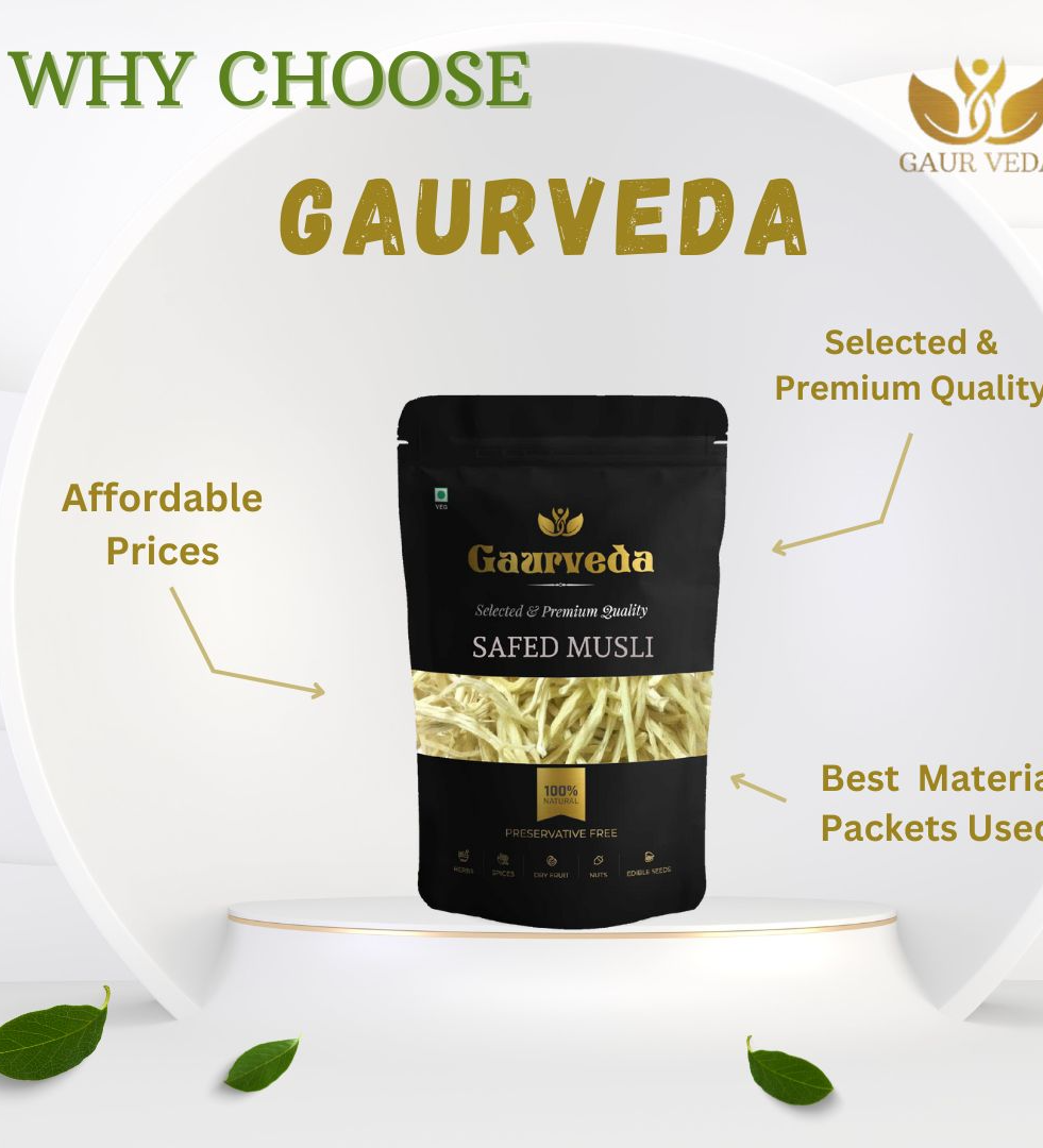 GAURVEDA Safed Musli - White Musli - Musli Safed - Chlorophytum Borivilianum - Pure & Natural (50 Grams)