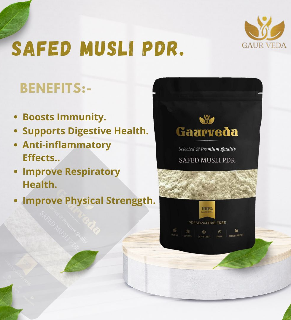 GAURVEDA Safed Musli Powder, White Musli Powder, Chlorophytum Borivilianum, Pure & Natural (50 Grams)