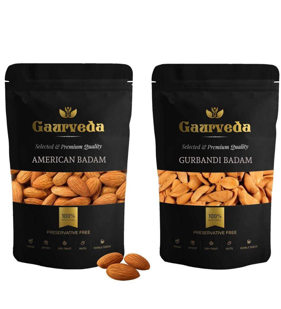 Gaurveda  American Badam & Gurbandi Badam Premium Quality Combo -  Almonds Duo Pack of 100 Grams Each