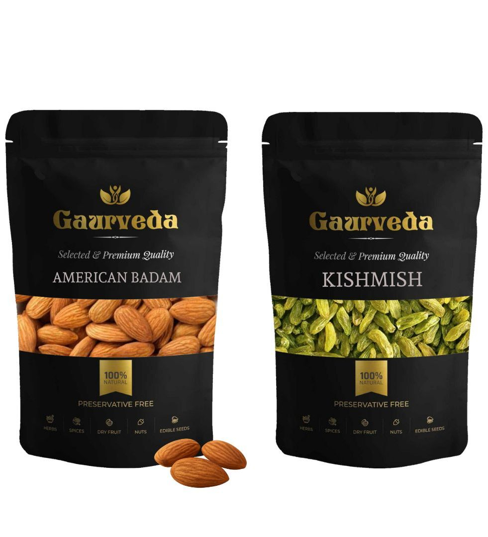 Gaurveda American Almonds & Kishmish Premium Quality Combo - Badam Saugi Pack of 50 Grams Each