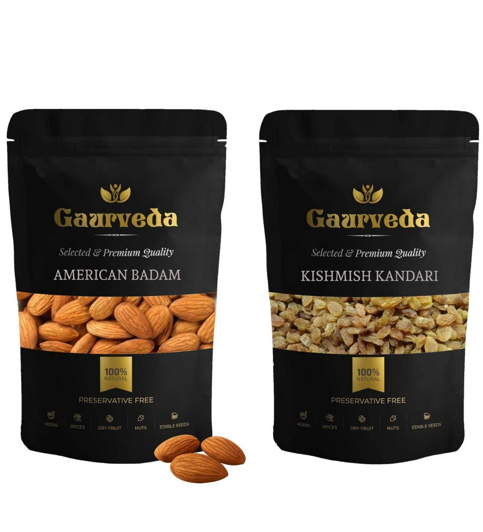 Gaurveda American Almonds & Kishmish Kandhari Premium Quality Combo - Badam Saugi Pack of 50 Grams Each