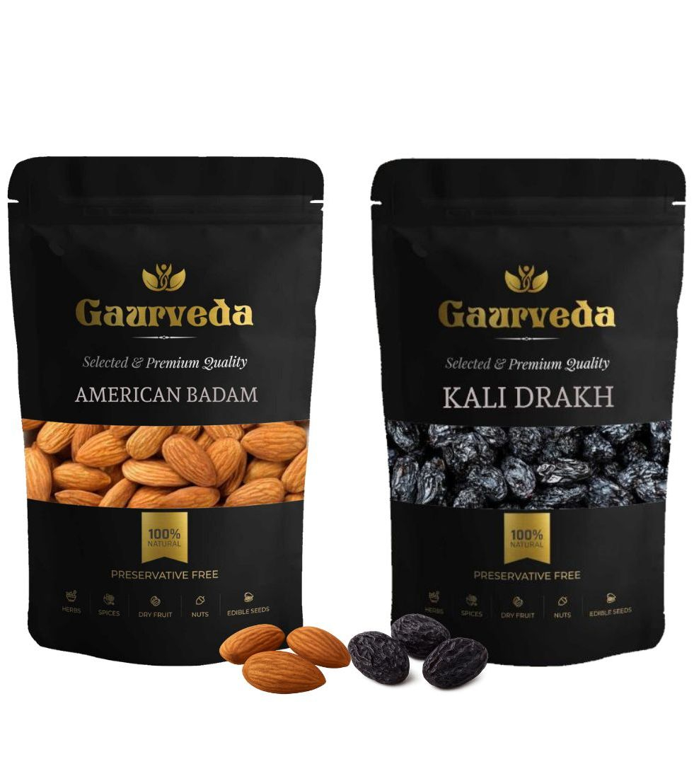 Gaurveda American Badam & Kali Drakh Premium Quality Combo - Almonds & Balck Raisin Pack of 50 Grams Each