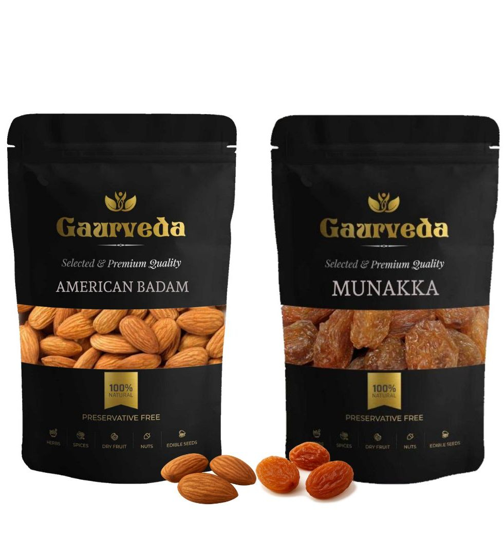Gaurveda American Badam & Munakka Premium Quality Combo - Almonds & Munakka Pack of 50 Grams Each