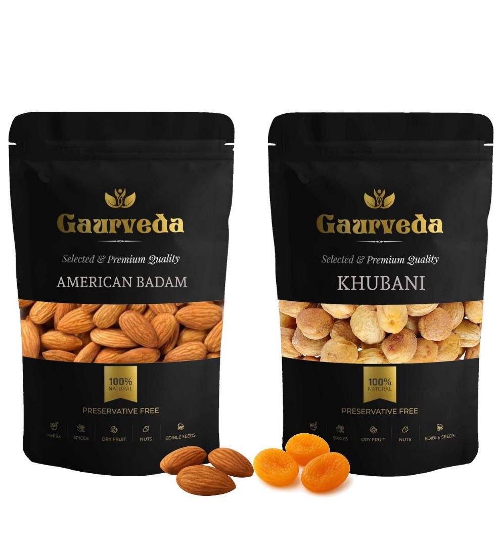 Gaurveda American Badam & Khubani Premium Quality Combo - Almonds & Apricot Pack of 50 Grams Each
