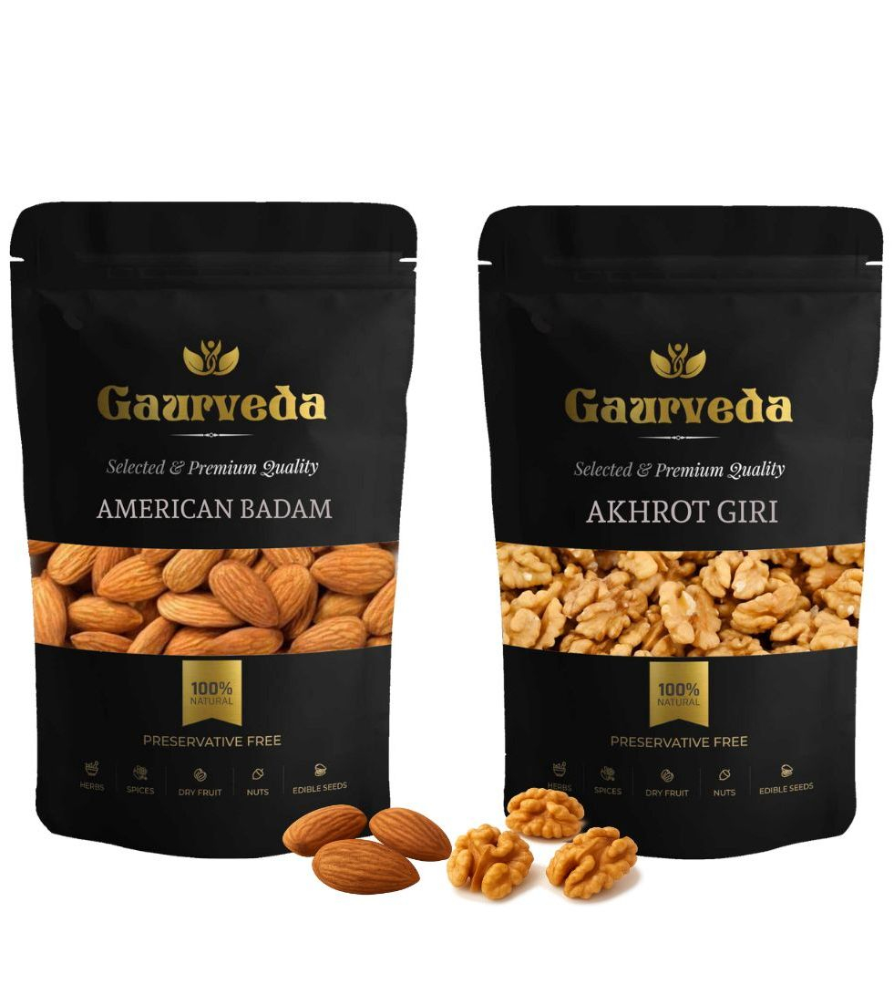 Gaurveda American Badam & Akhrot Giri Premium Quality Combo - Almonds & Walnuts Kernel Pack of 50 Grams Each