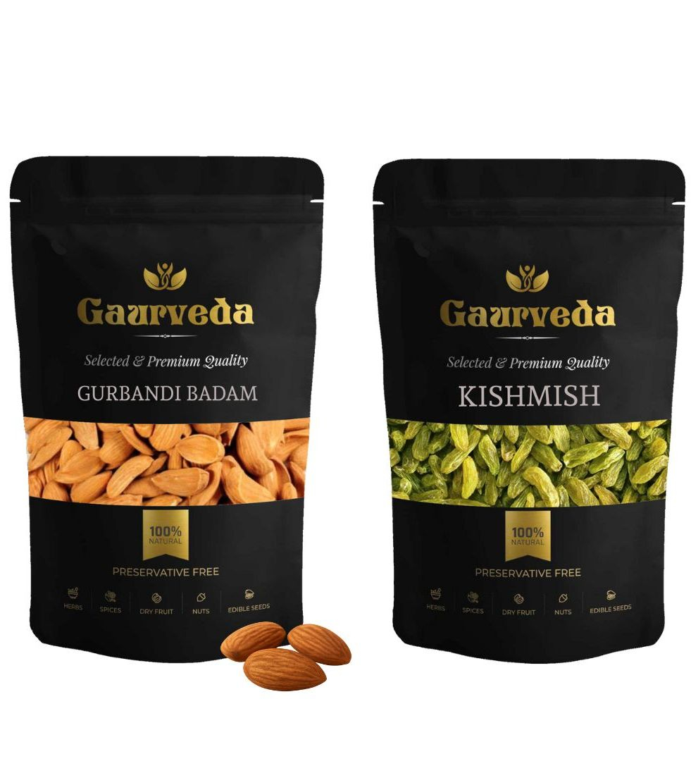 Gaurveda Gurbandi Badam & Kishmish Premium Quality Combo - Almonds & Raisins Pack of 50 Grams Each