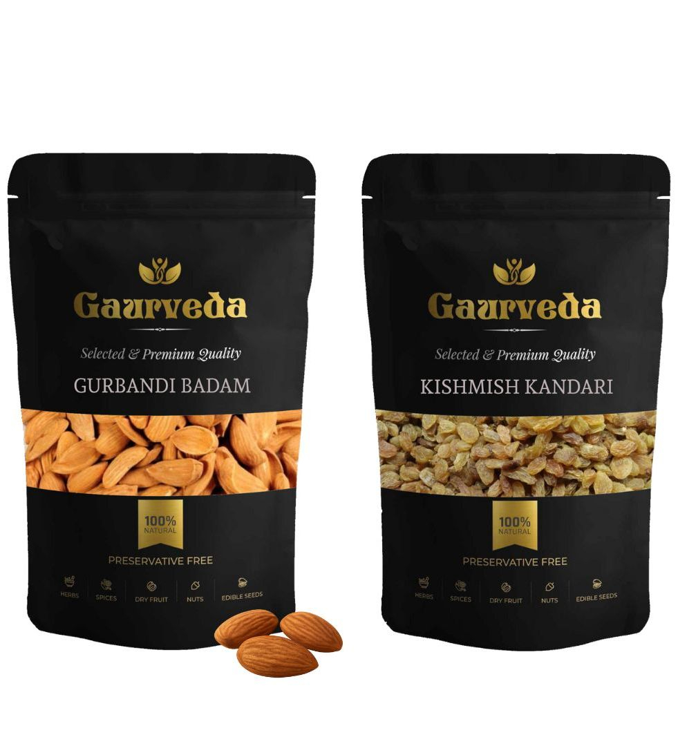 Gaurveda Gurbandi Badam & Kishmish Kandhari Premium Quality Combo - Almonds & Raisins Pack of 50 Grams Each