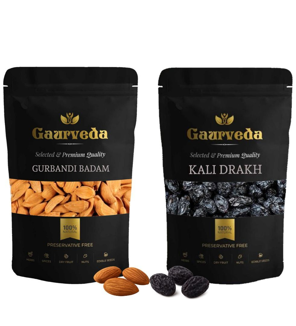 Gaurveda Gurbandi Badam & Kali Drakh Premium Quality Combo - Almonds & Black Raisins Pack of 50 Grams Each