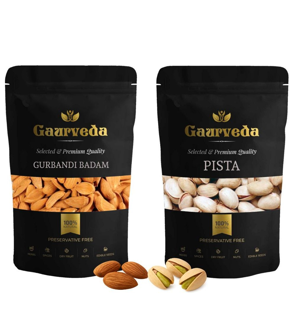 Gaurveda Gurbandi Badam & Pista Premium Quality Combo - Almonds & Pistachio Pack of 50 Grams Each