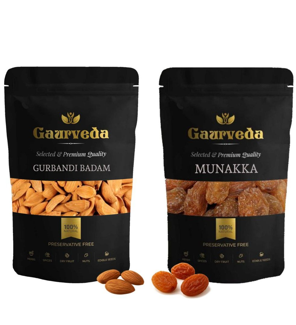 Gaurveda Gurbandi Badam & Munakka Premium Quality Combo - Almonds & Munakka Pack of 50 Grams Each