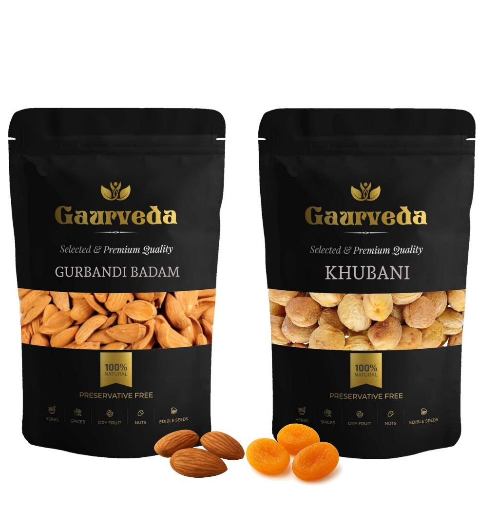 Gaurveda Gurbandi Badam & Khubani Premium Quality Combo - Almonds & Apricots Pack of 50 Grams Each