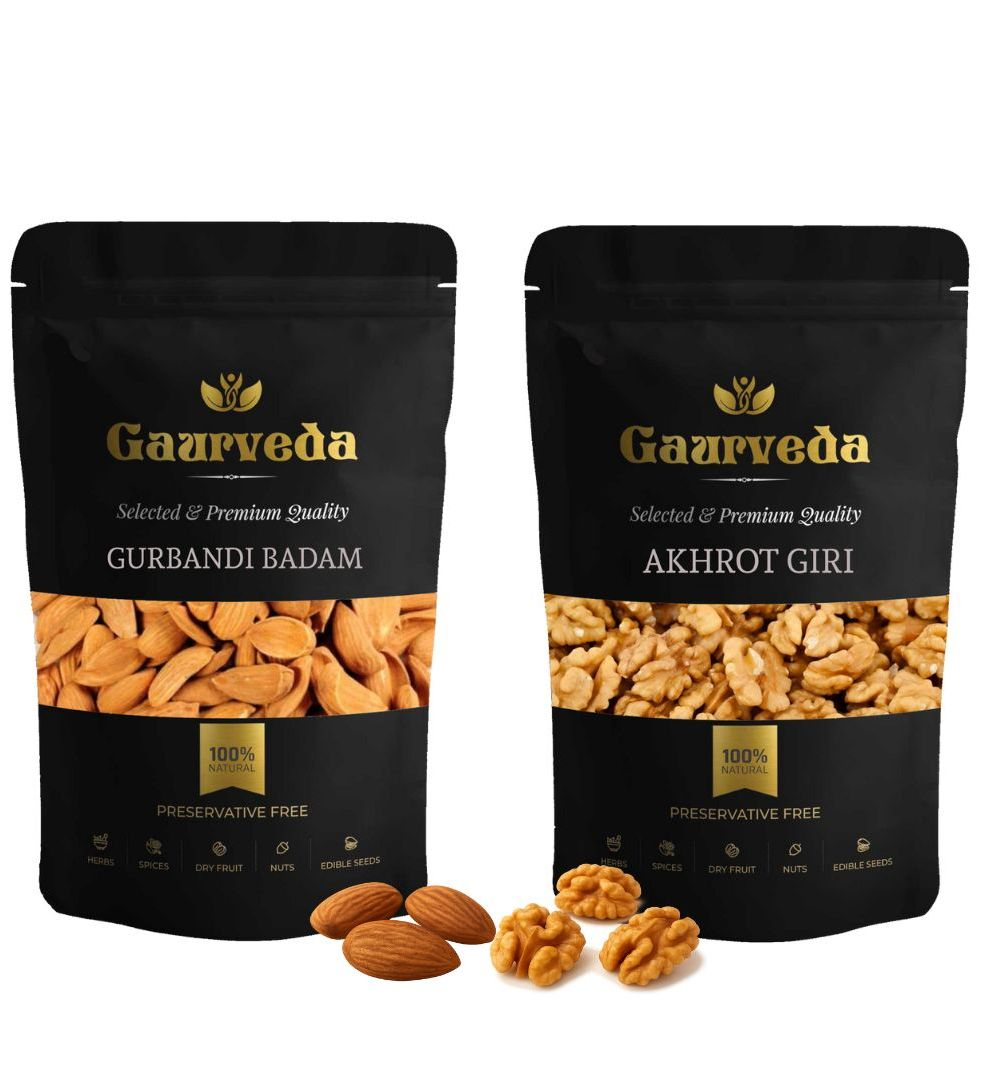Gaurveda Gurbandi Badam & Akhrot Giri Premium Quality Combo - Almonds & Walnuts Kernels Pack of 50 Grams Each