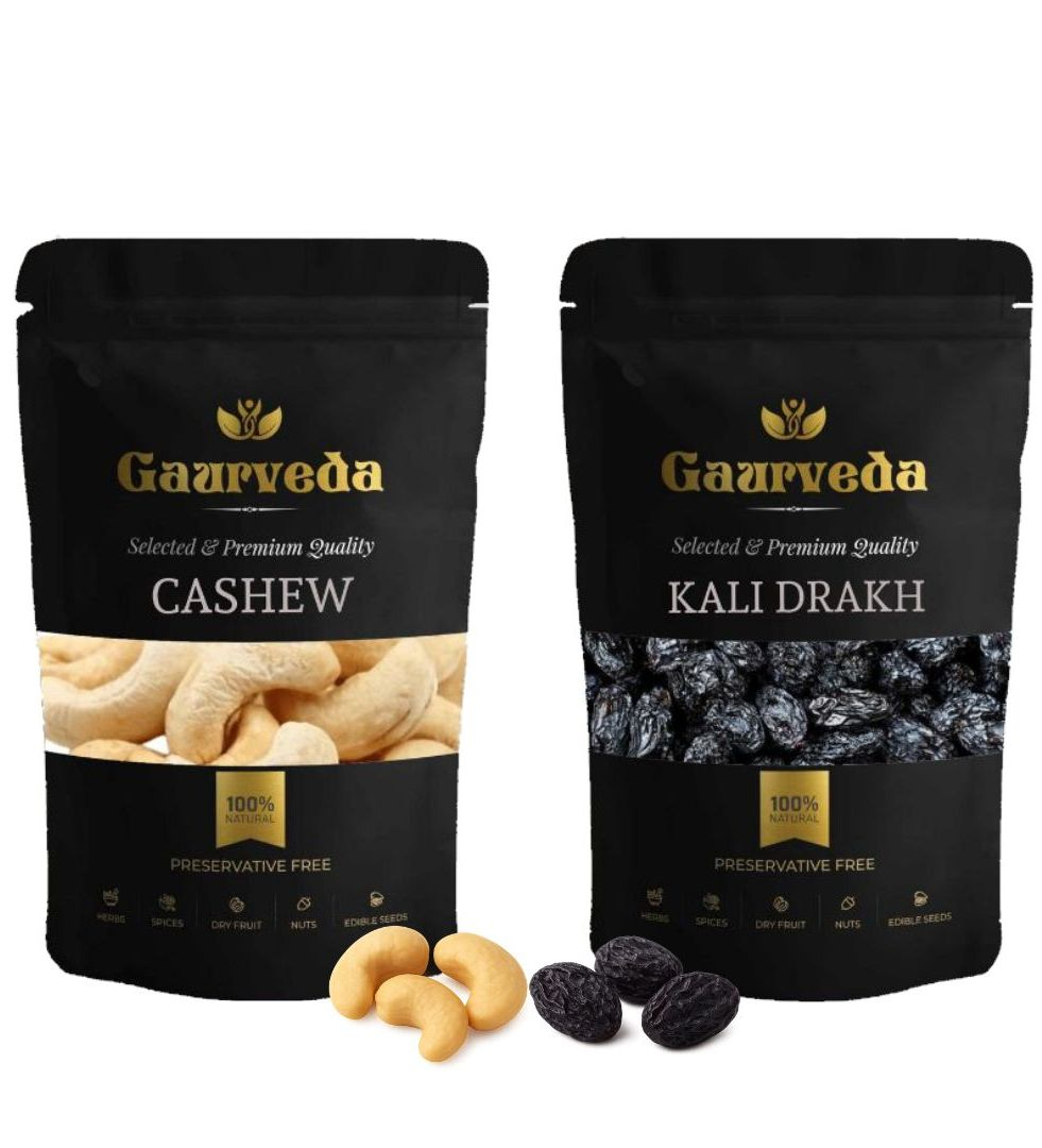 Gaurveda Kaju & Kali Drakh Premium Quality Combo - Cashew & Black Raisins Pack of 50 Grams Each