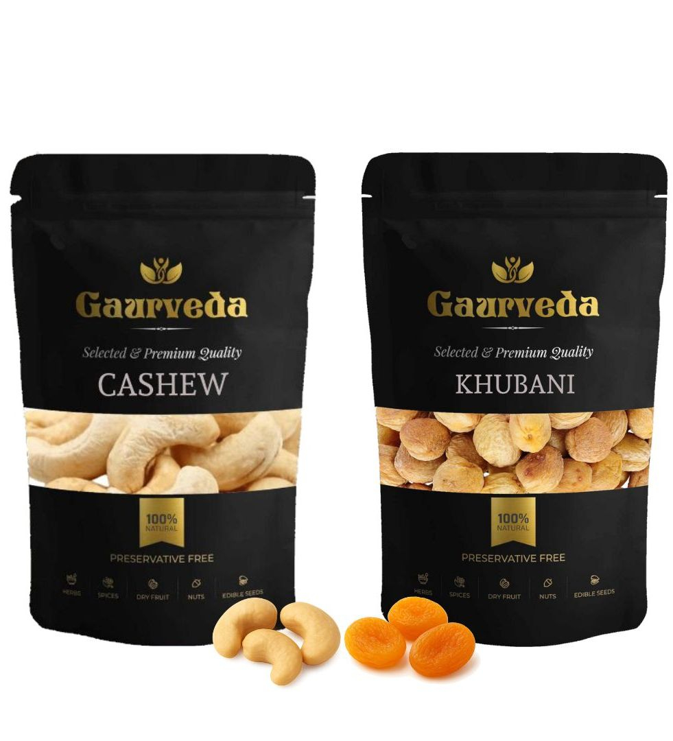 Gaurveda Kaju & Khubani Premium Quality Combo - Cashew & Apricots Pack of 50 Grams Each