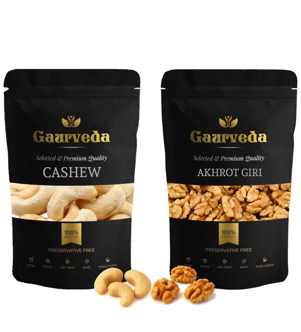 Gaurveda Kaju & Akhrot Giri Premium Quality Combo - Cashew & Walnut Kernels Pack of 50 Grams Each