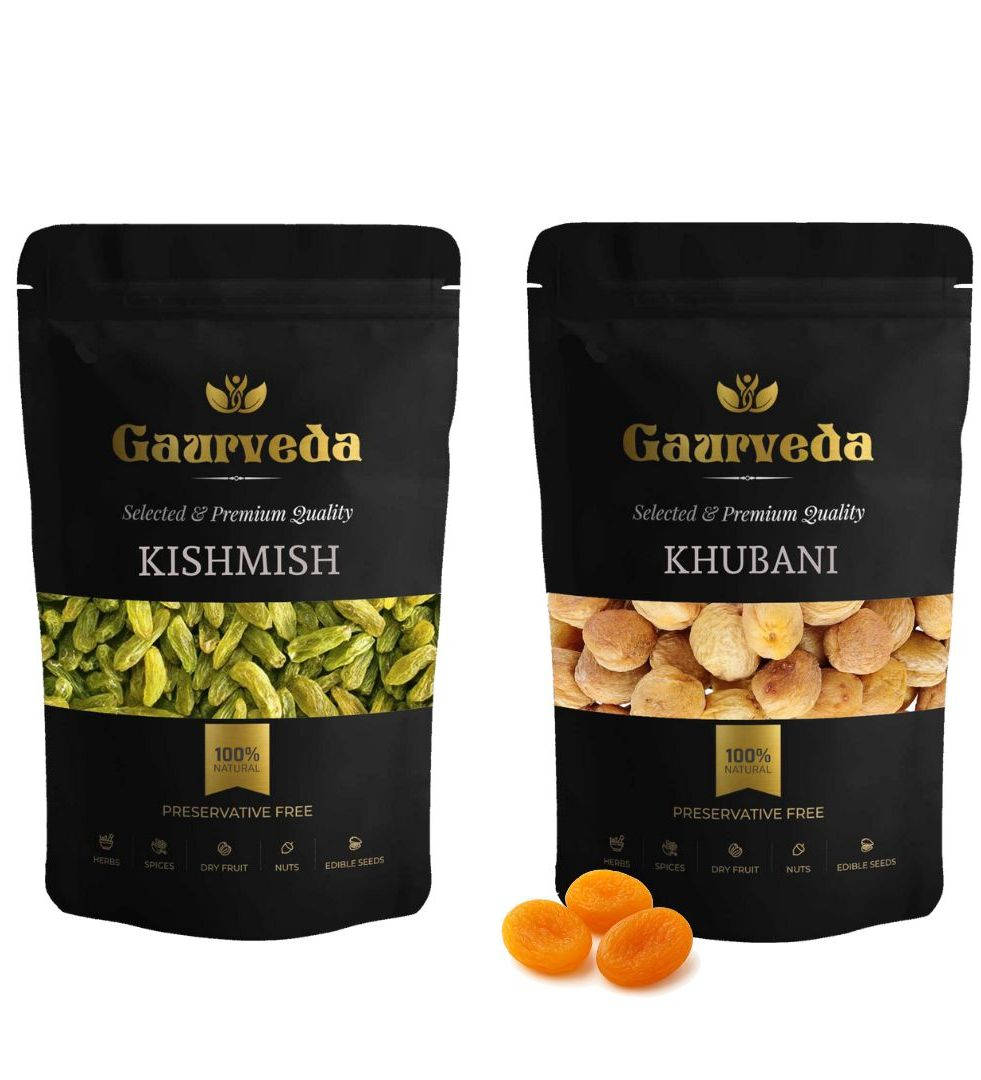 Gaurveda Kishmish & Khubani Premium Quality Combo - Raisnis & Apricots Pack of 50 Grams Each