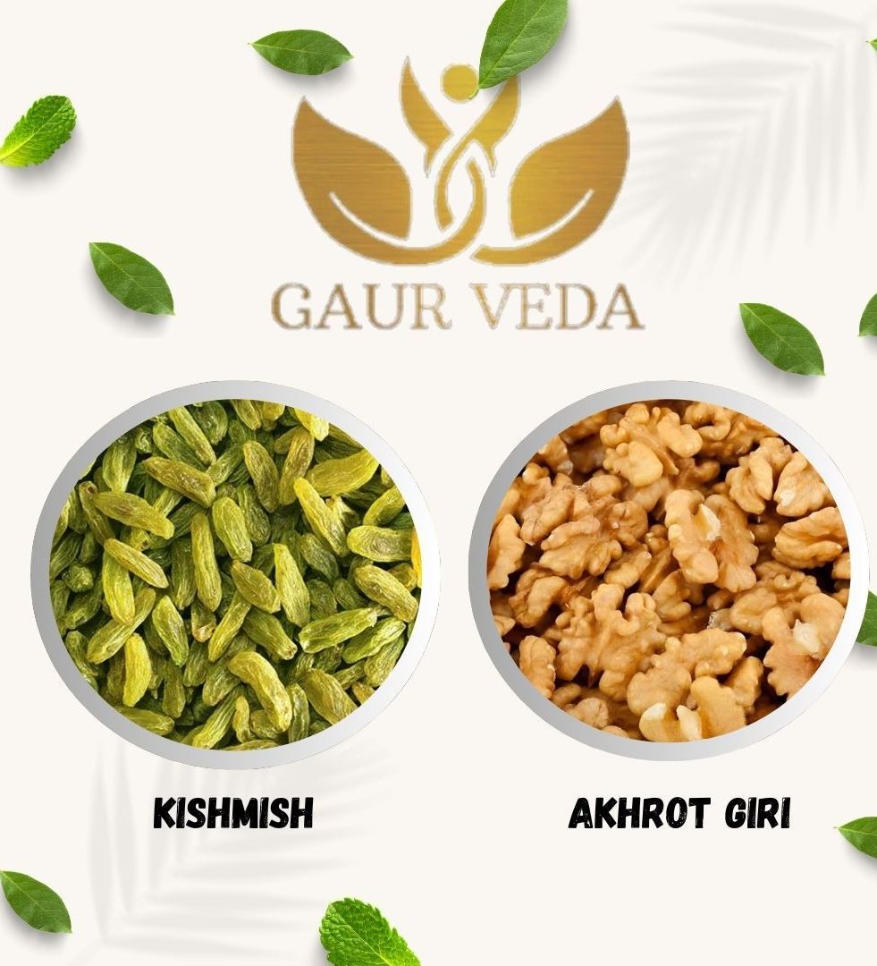 Gaurveda Kishmish & Akhrot Giri Premium Quality Combo - Raisnis & Walnuts Kernel Pack of 50 Grams Each