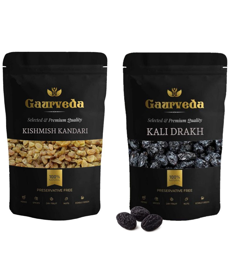 Gaurveda Kishmish Kandhari & Kali Drakh Premium Quality Combo - Raisnis Duo Pack of 50 Grams Each