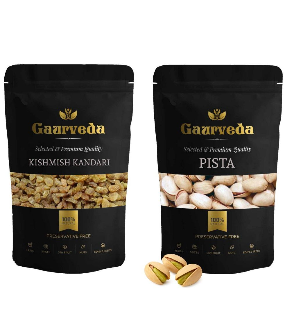 Gaurveda Kishmish Kandhari & Pista Premium Quality Combo - Raisnis & Pistachio Pack of 50 Grams Each