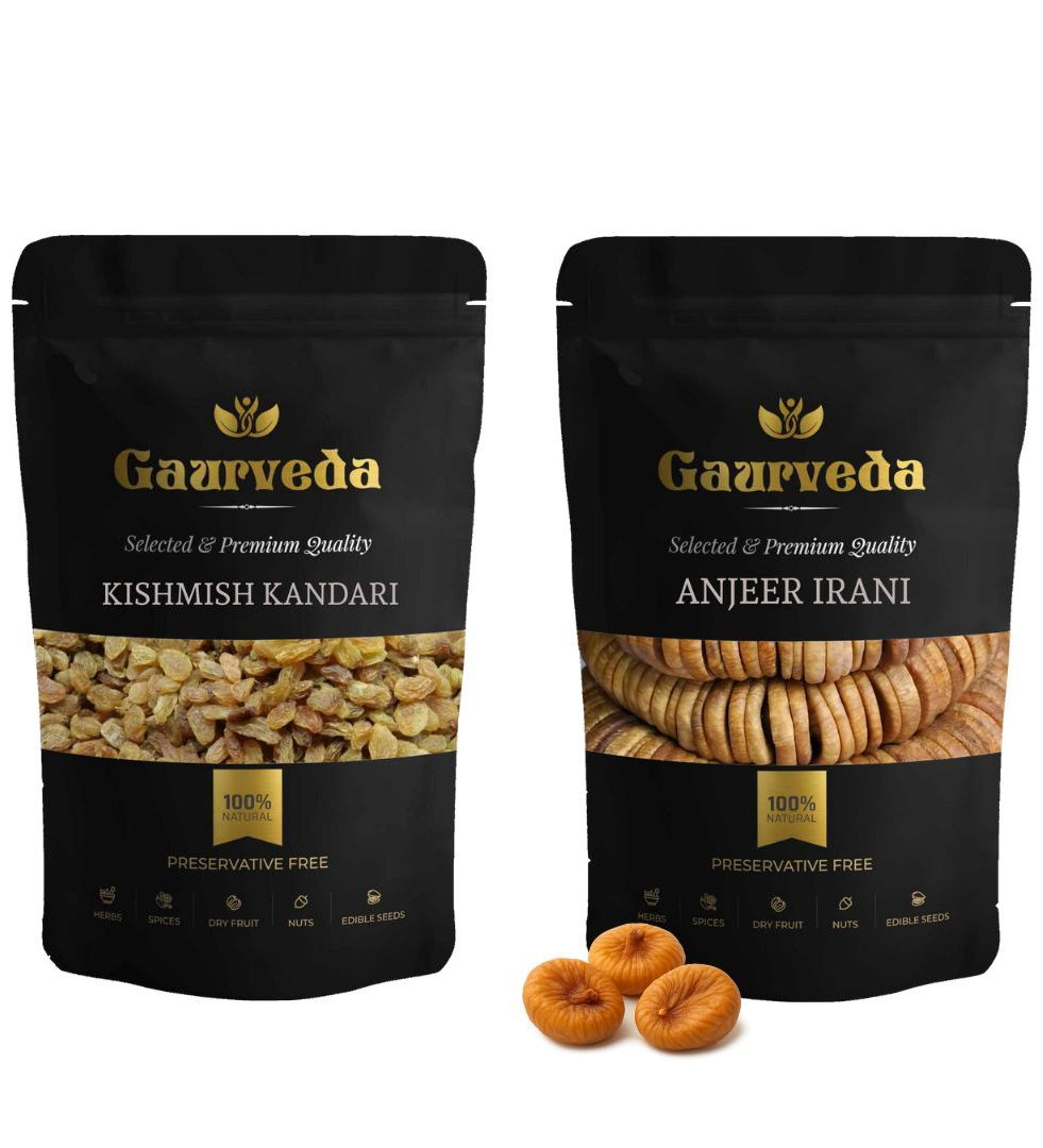 Gaurveda Kishmish Kandhari & Anjeer Premium Quality Combo - Raisnis & Figs Pack of 50 Grams Each
