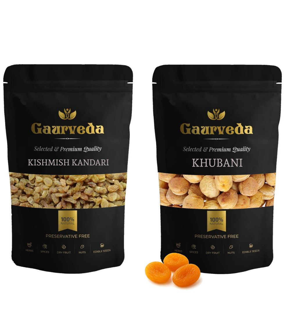 Gaurveda Kishmish Kandhari & Khubani Premium Quality Combo - Raisnis & Apricots Pack of 50 Grams Each