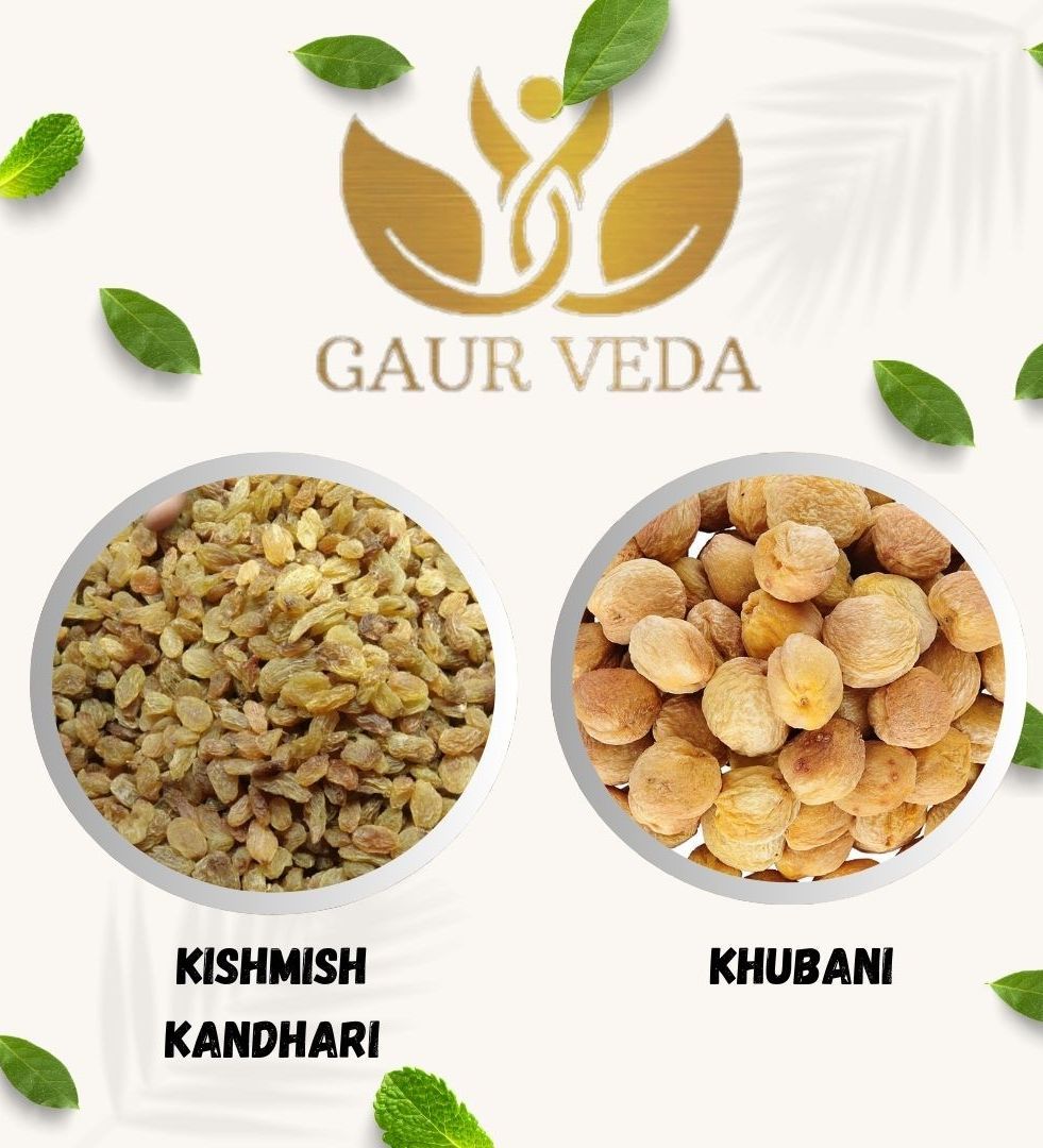 Gaurveda Kishmish Kandhari & Khubani Premium Quality Combo - Raisnis & Apricots Pack of 50 Grams Each