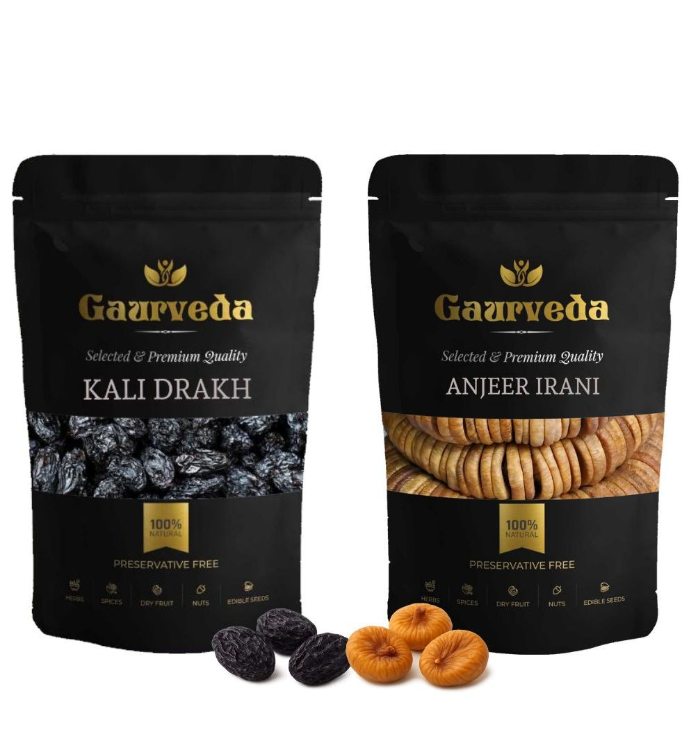 Gaurveda Kali Drakh & Anjeer Premium Quality Combo - Black Raisin & Figs Pack of 50 Grams Each