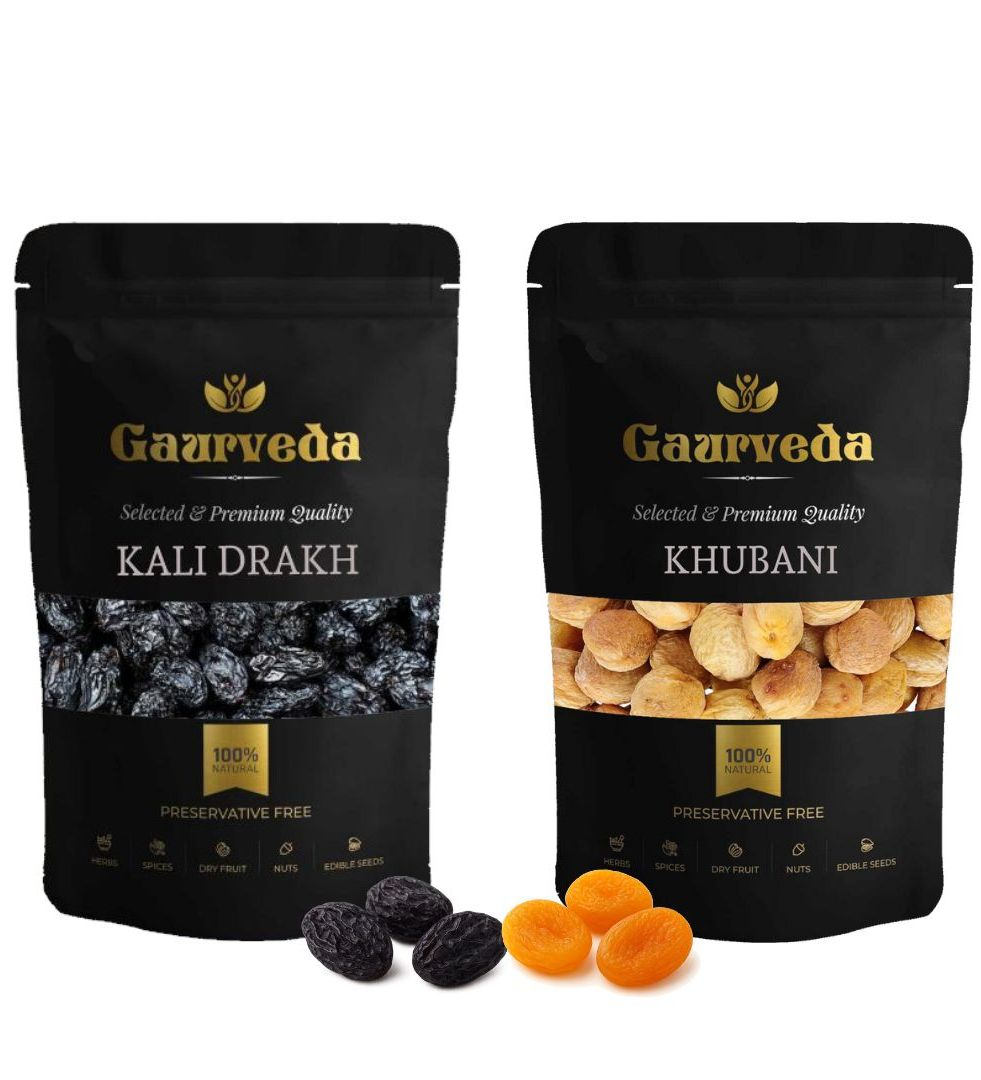 Gaurveda Kali Drakh & Khubani Premium Quality Combo - Black Raisin & Apricots Pack of 50 Grams Each