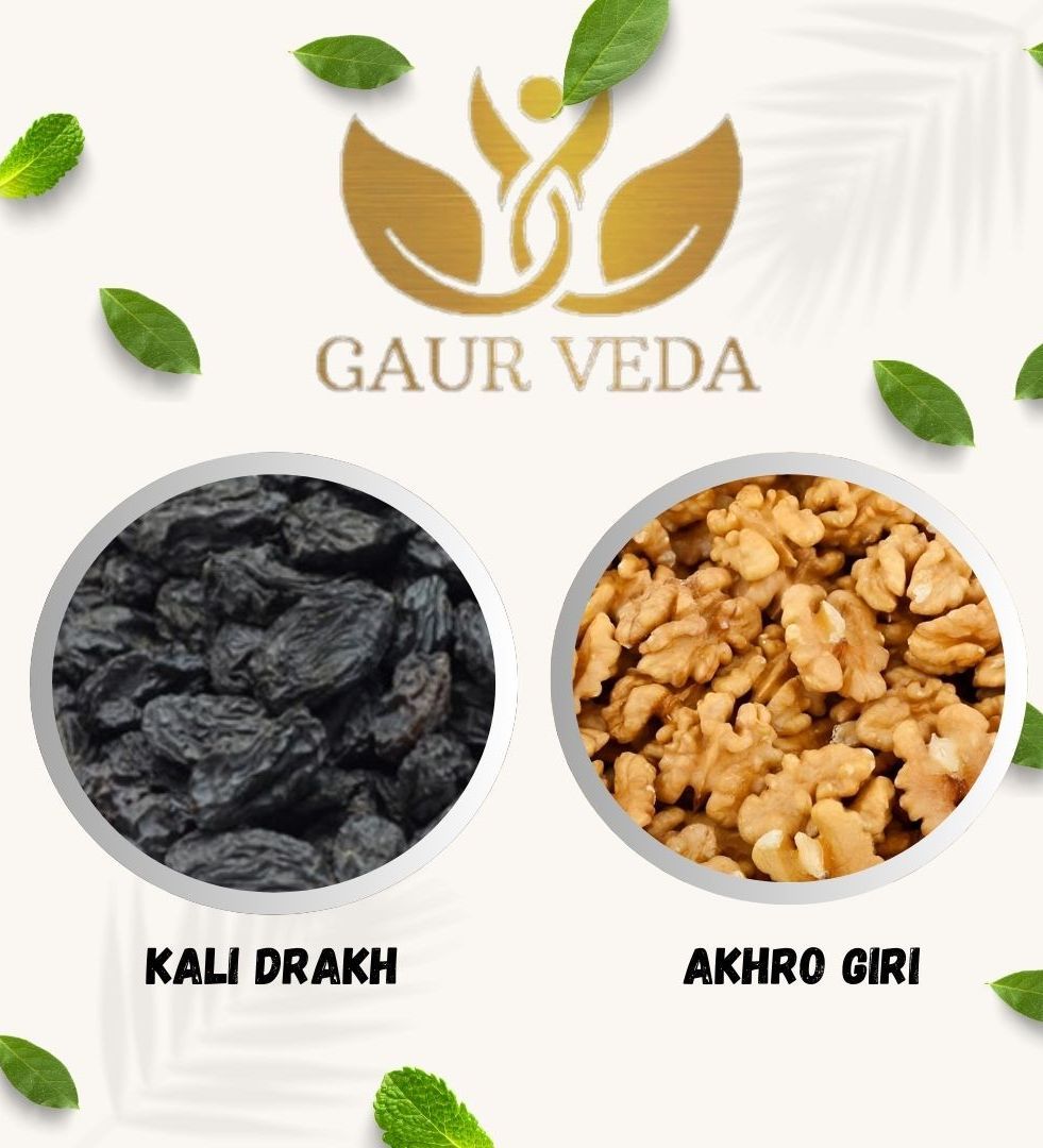 Gaurveda Kali Drakh & Akhrot Giri Premium Quality Combo - Black Raisin & Walnuts Kernel of 50 Grams Each
