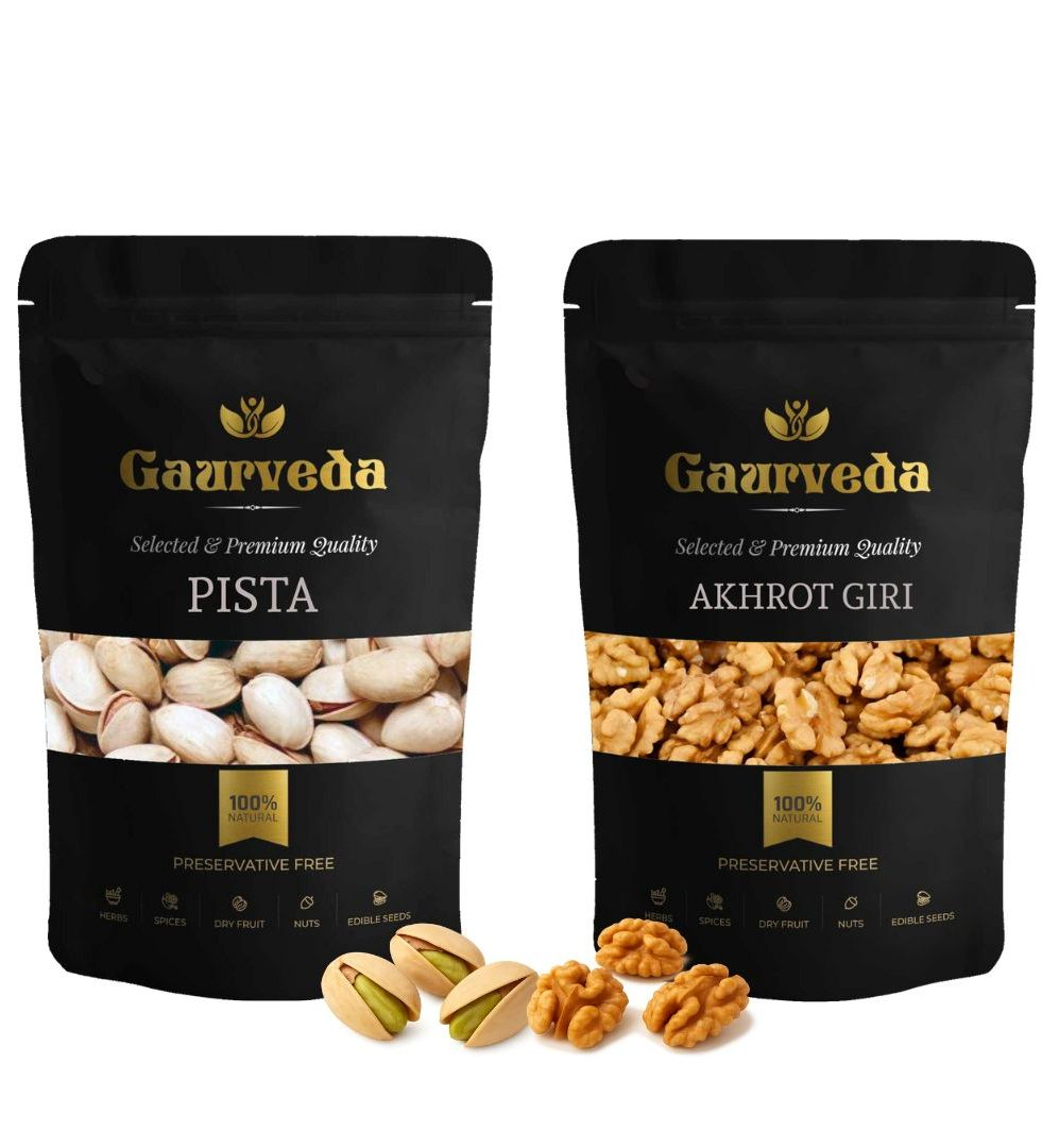 Gaurveda Pista & Akhrot Giri Premium Quality Combo - Pistachio & Walnuts Kernel Pack of 50 Grams Each