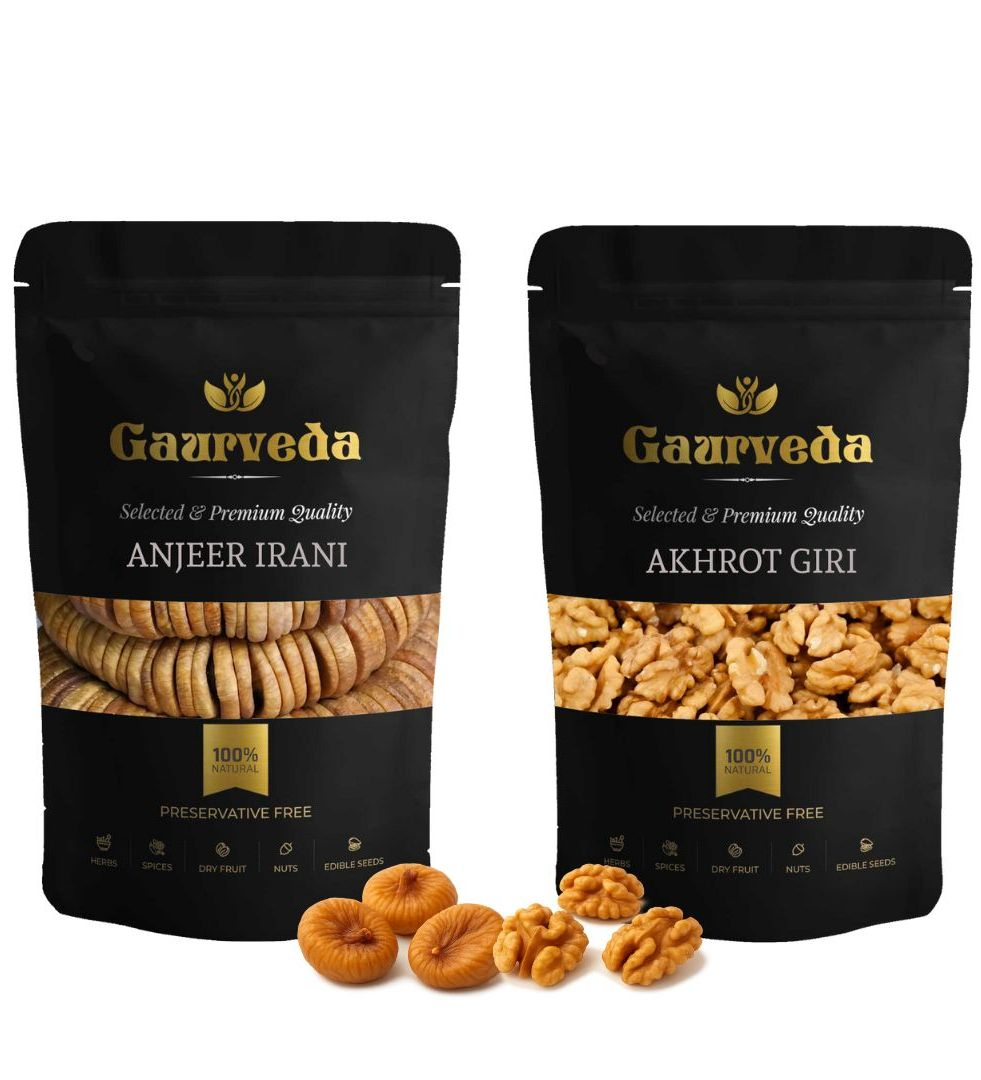 Gaurveda Anjeer & Akhrot Giri Premium Quality Combo - Figs & Walnuts Kernel Pack of 50 Grams Each