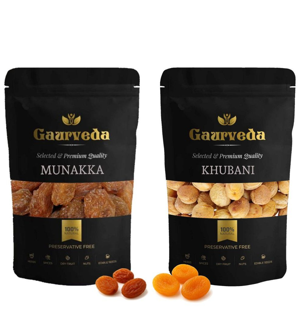 Gaurveda Munakka & Khubani Premium Quality Combo - Munakka & Apricots Pack of 50 Grams Each