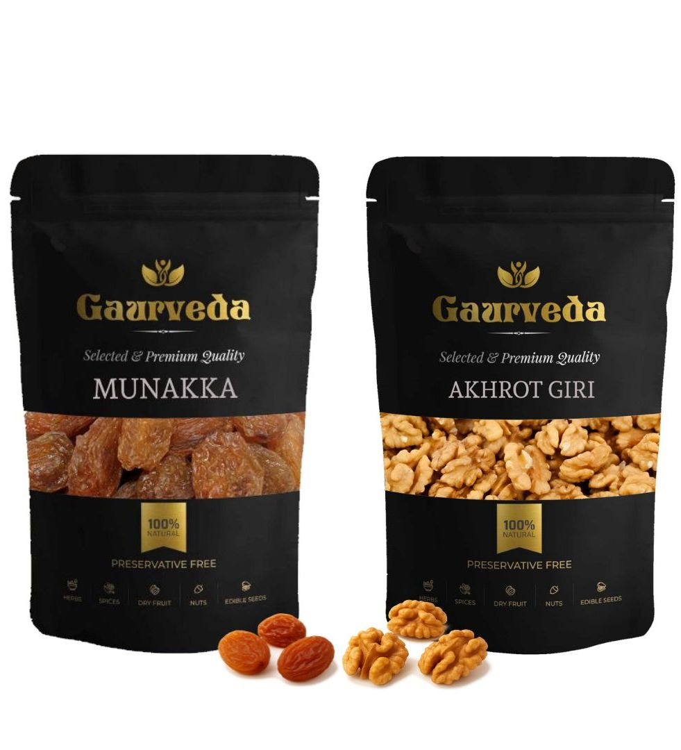 Gaurveda Munakka & Akhrot Giri Premium Quality Combo - Munakka & Walnuts Kernel Pack of 50 Grams Each