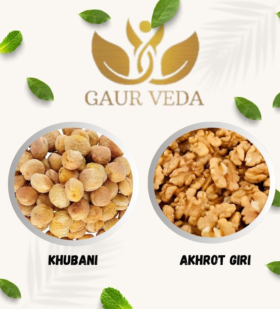 Gaurveda Khubani & Akhrot Giri Premium Quality Combo - Apricots & Walnuts Kernel Pack of 50 Grams Each