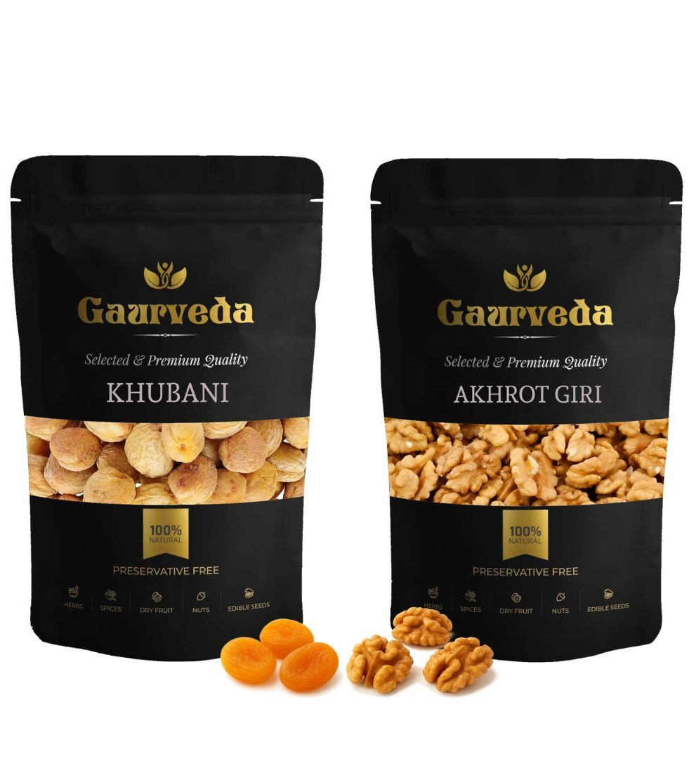 Gaurveda Khubani & Akhrot Giri Premium Quality Combo - Apricots & Walnuts Kernel Pack of 50 Grams Each