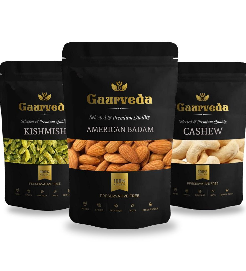 Gaurveda Badam , Kishmish & Kaju Premium Quality Combo - Almonds , Rasins & Cashew Pack of 50 Grams Each