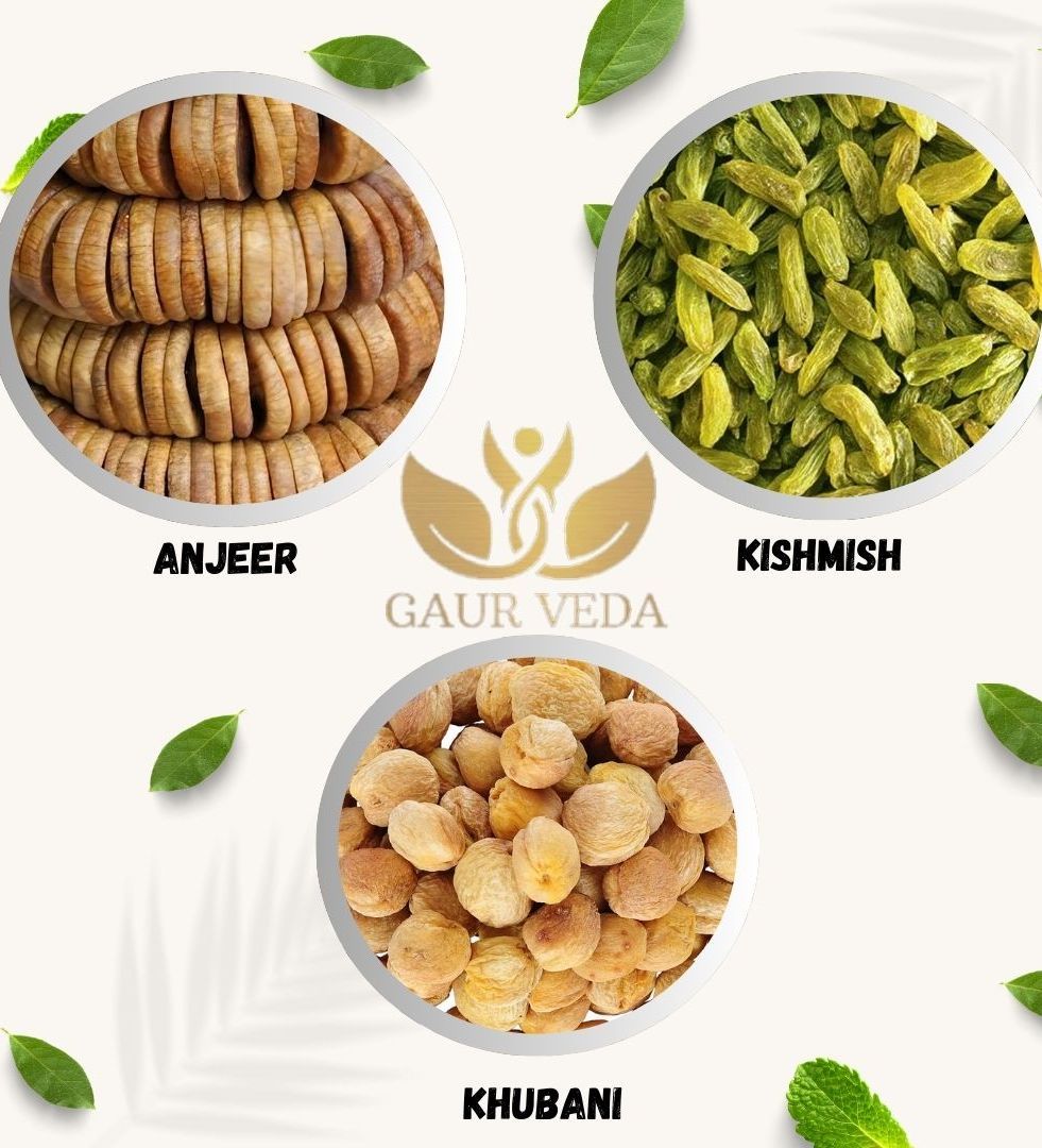 Gaurveda Anjeer , Kishmish & Khubani Premium Quality Combo - Figs , Rasins & Apricots Pack of 50 Grams Each