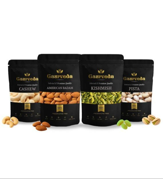 Gaurveda Badam , Kishmish , Kaju & Pista Premium Quality Combo - Almonds , Rasins , Cashew & Pistachio Pack of 250 Grams Each
