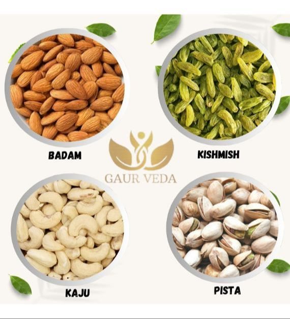Gaurveda Badam , Kishmish , Kaju & Pista Premium Quality Combo - Almonds , Rasins , Cashew & Pistachio Pack of 100 Grams Each