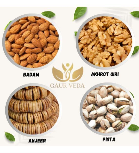 Gaurveda Badam , Akhrot Giri, Anjeer & Pista Premium Quality Combo - Almonds , Walnuts Kernels , Figs & Pistachio Pack of 50 Grams Each
