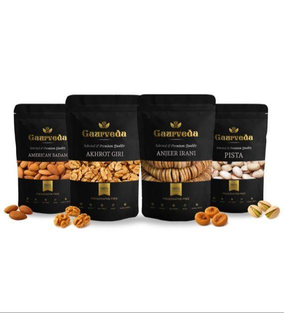 Gaurveda Badam , Akhrot Giri, Anjeer & Pista Premium Quality Combo - Almonds , Walnuts Kernels , Figs & Pistachio Pack of 250 Grams Each