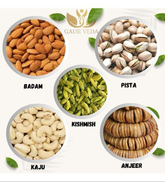 Gaurveda Badam , Kaju , Pista , Kishmish & Anjeer Premium Quality Combo - Almonds , Cashew , Pistachio , Raisins & Figs Pack of 100 Grams Each