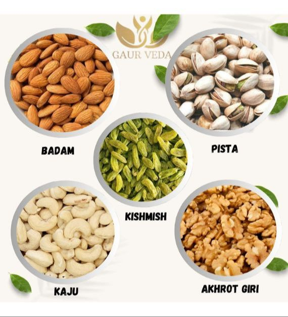 Gaurveda Badam , Kaju , Pista , Kishmish & Akhrot Giri Premium Quality Combo - Almonds , Cashew , Pistachio , Raisins & Walnuts Kernels Pack of 100 Grams Each