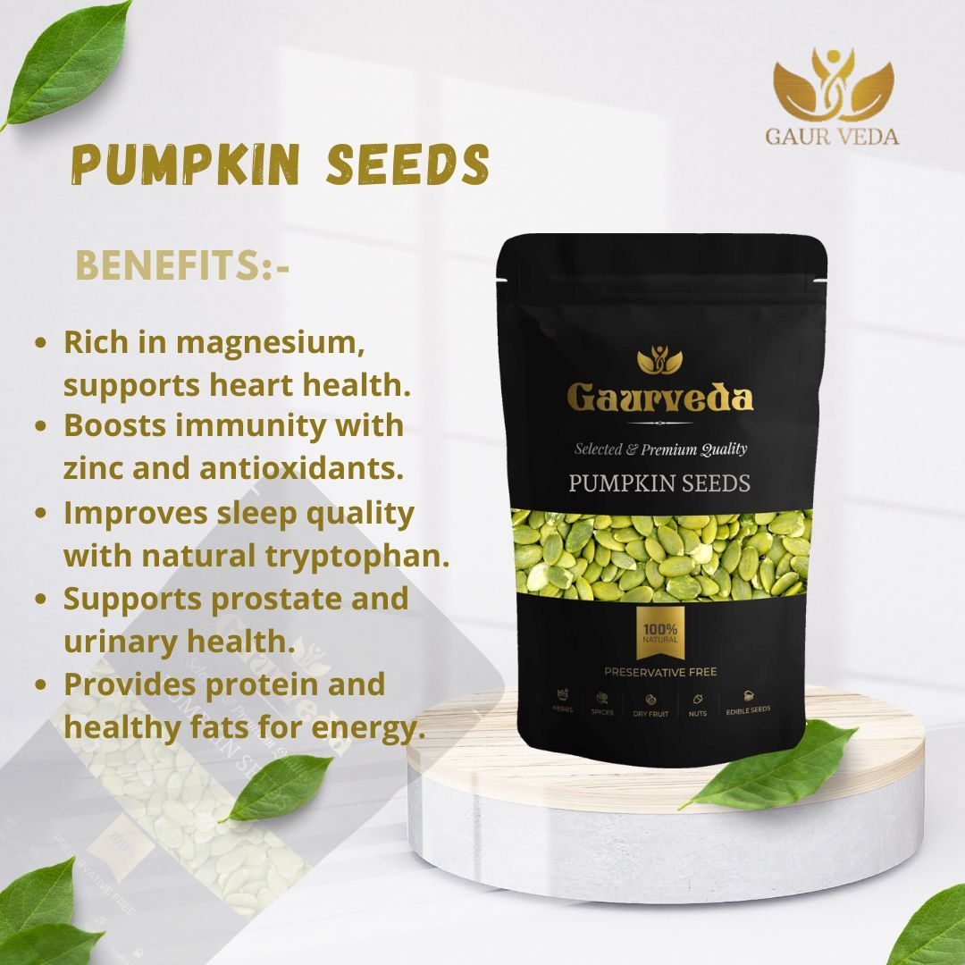 GAURVEDA Green Pumpkin Seeds Healthy Snack | Natural, Nutrient-Rich Seeds for Eating | Fresh, | Immunity Booster | Healthy Fats | 100 Grams