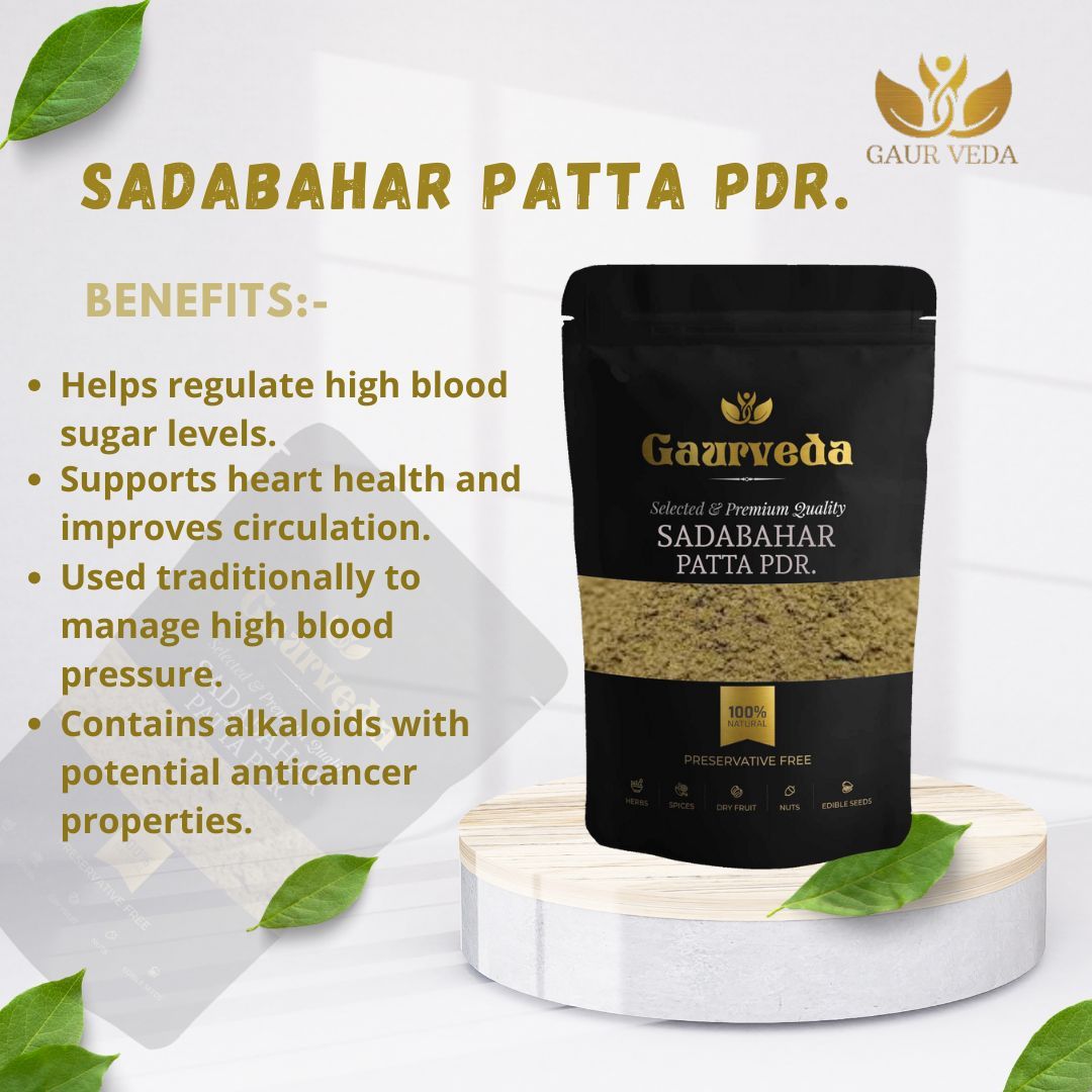 GAURVEDA Sadabaharpatta Powder 100% Natural & Pure | Traditional Ayurvedic Herb/Seed/Powder | Supports Wellness & Daily Health | Ideal for Herbal Remedies, 100 Grams