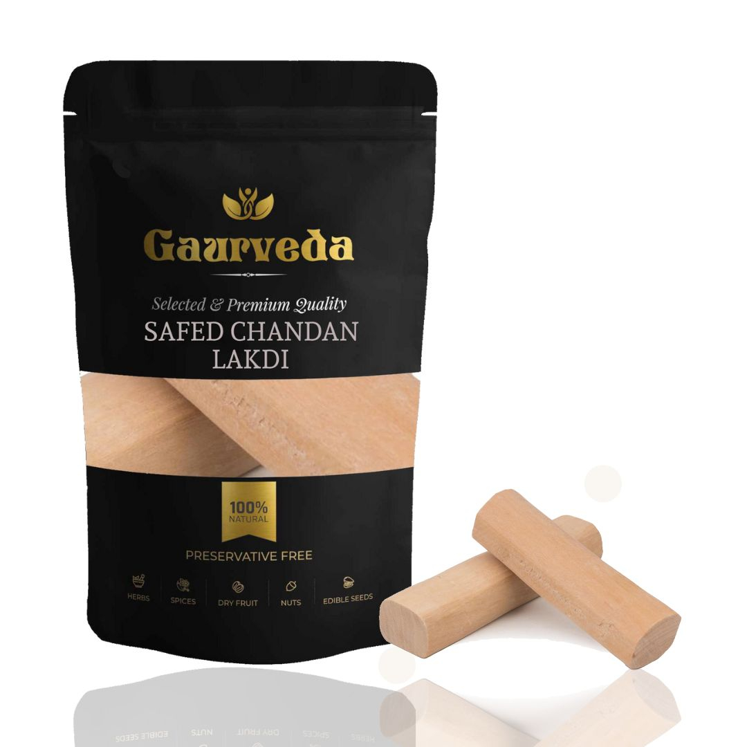 GAURVEDA Safed Chandan - Pure White Sandalwood Stick   Natural Safed Chandan for Calming Aroma and Devotional Use (2 Sticks)