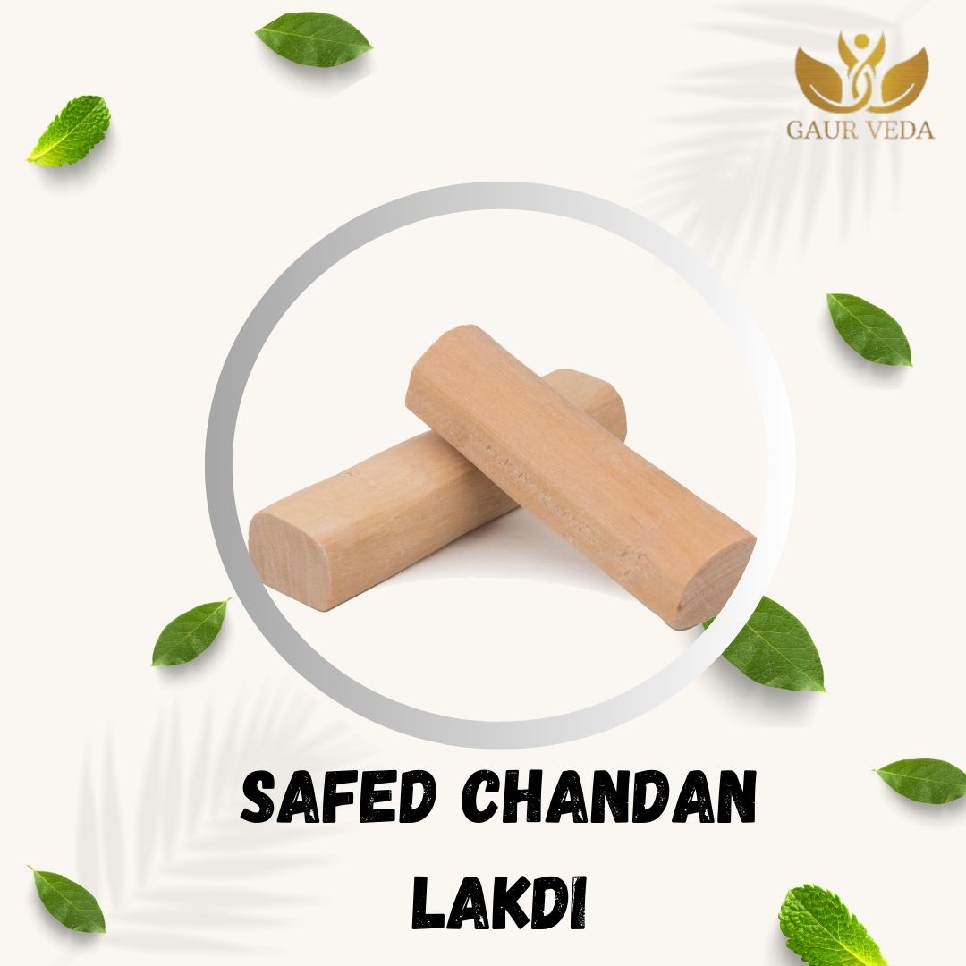 GAURVEDA Safed Chandan - Pure White Sandalwood Stick   Natural Safed Chandan for Calming Aroma and Devotional Use (2 Sticks)