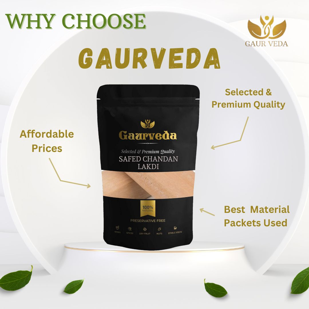 GAURVEDA Safed Chandan - Pure White Sandalwood Stick   Natural Safed Chandan for Calming Aroma and Devotional Use (2 Sticks)