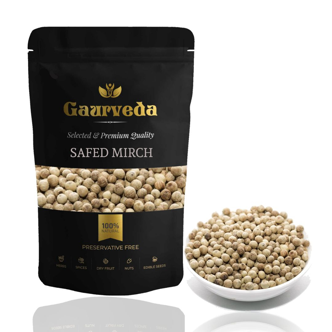 Gaurveda White Pepper - Safed Mirch - White Mirch - Dakhani Mirch - Piper Nigrum (100 Grams)